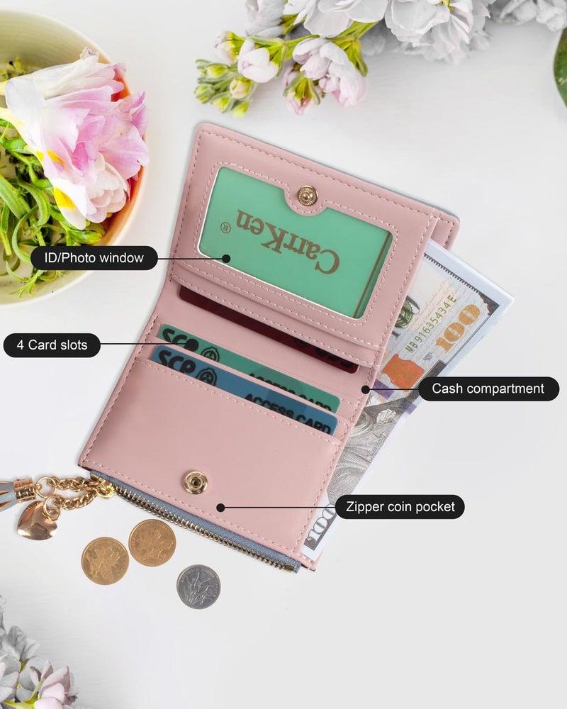 KOTORA Womens Small Wallet Girls Tiny Slim Wallets Pretty Mini Card Holder Thin Short Zip Coin Purse with Love Pendant and Tassels (Z-Gray) - Image 4